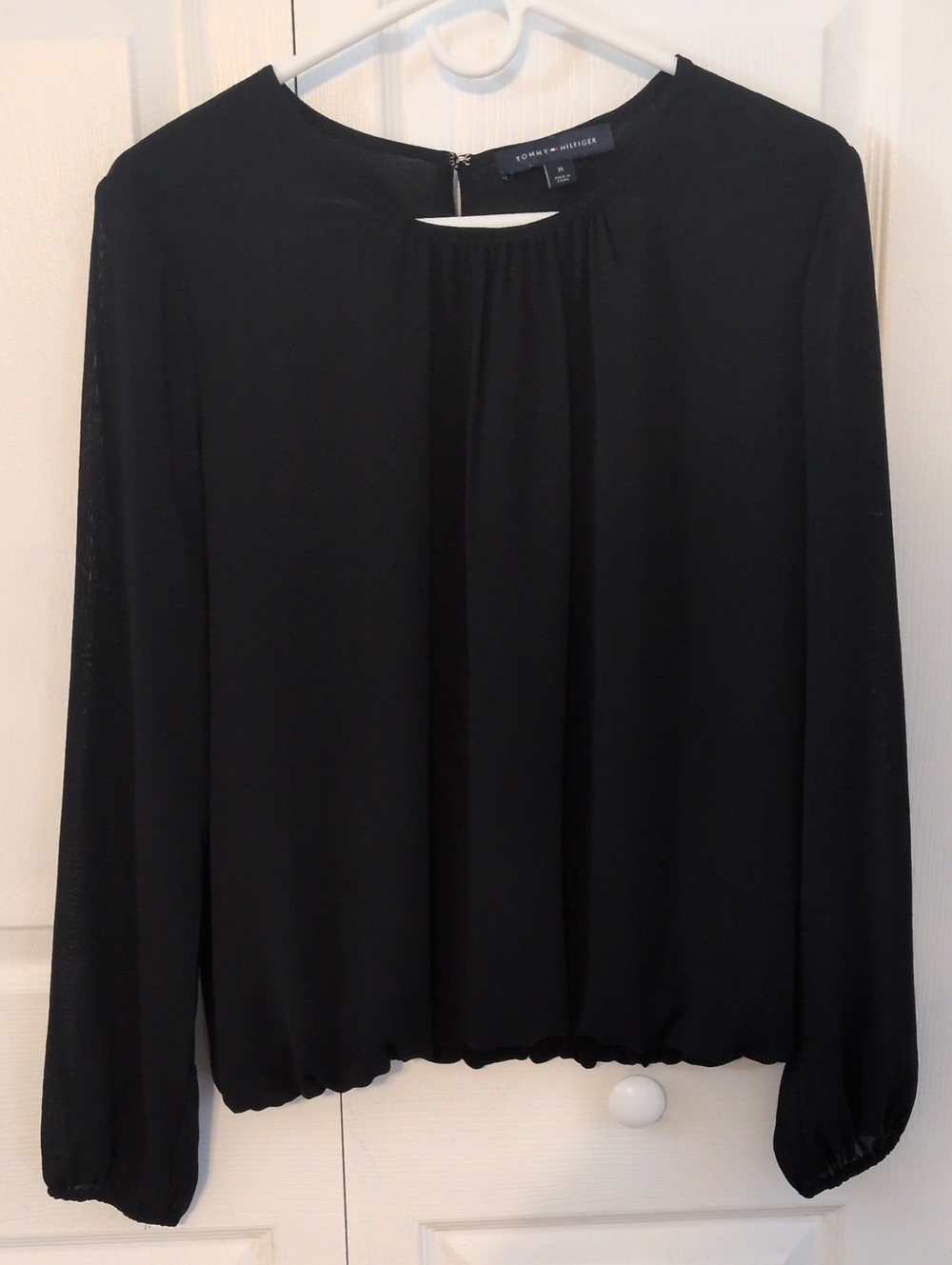 Tommy Hilfiger Black Long Sleeve Gathered Hem Blouse